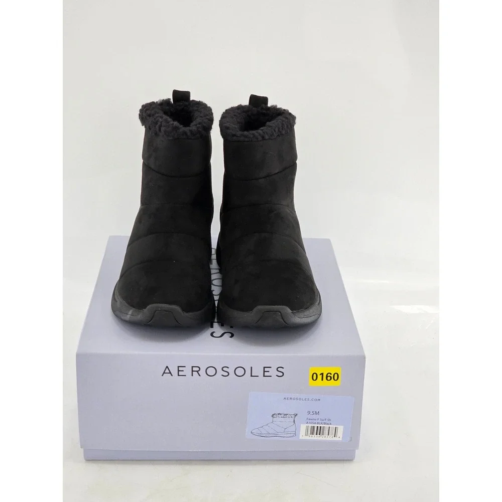 Aerosoles Fawne Ankle Boots Womens 9.5 Black Faux Suede Shearling Trim - New